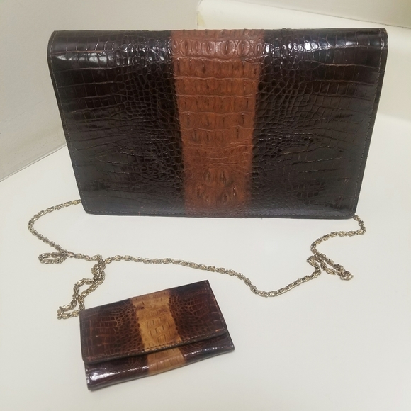 Vintage Handbags - Genuine Crocodile Skin 2 piece Clutch key case